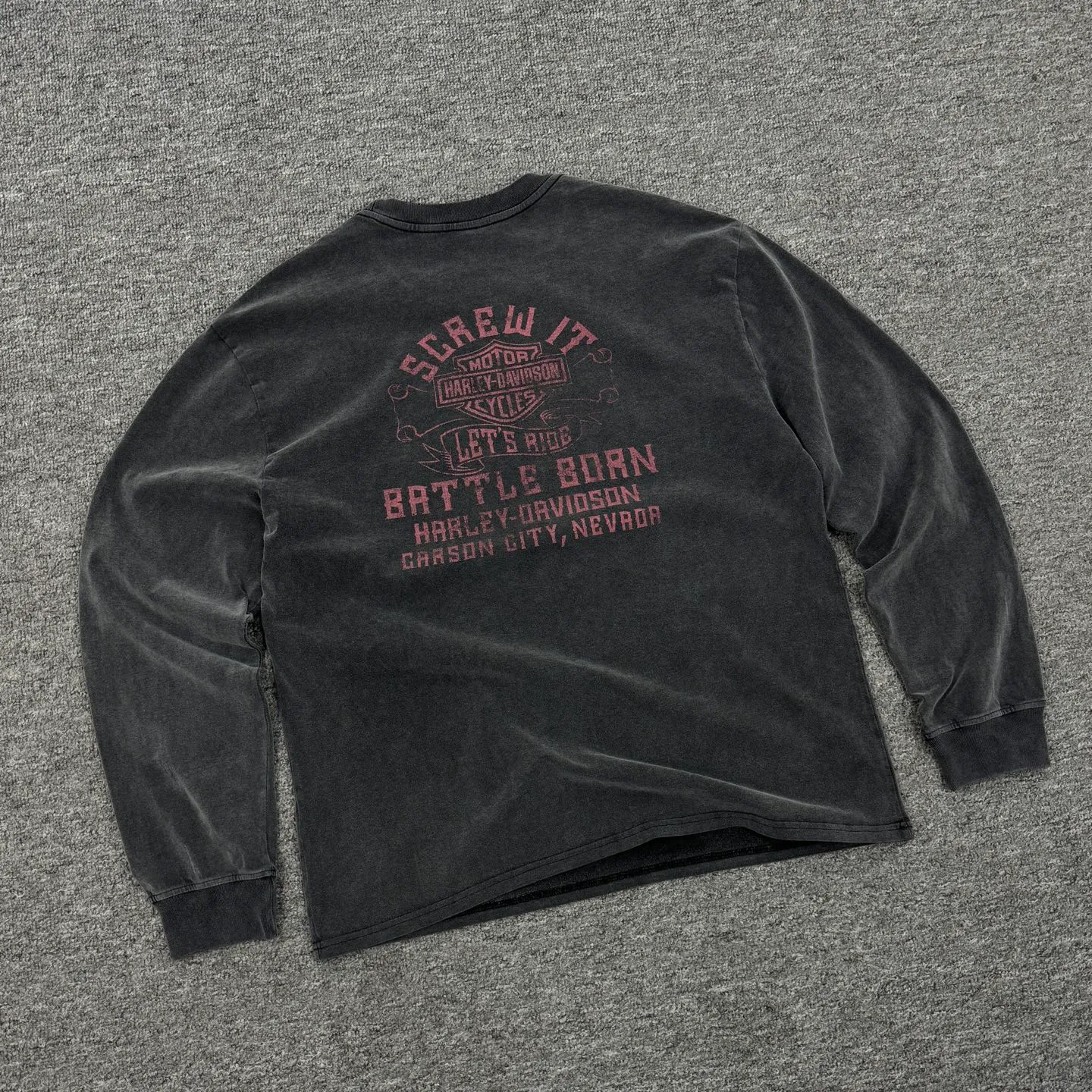 P158 # CTS-37 SAINT “Harley Harley Red Flame Limited Edition” L/S Shirt 25AW Autumn and Winter Heavy Spray Horse Assute Wash Gradient Distressing Multi-position Complex Handmade Destruction Long-sleeved T-shirt Size: S M L XL